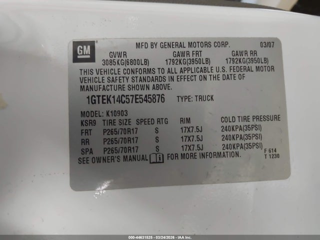 Продажа на аукционе авто 2007 Gmc Sierra 1500 Work Truck, vin: 1GTEK14C57E545876, номер лота: 44631525