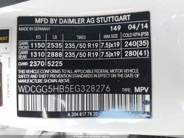 WDCGG5HB5EG328276 Mercedes-Benz GLK 350