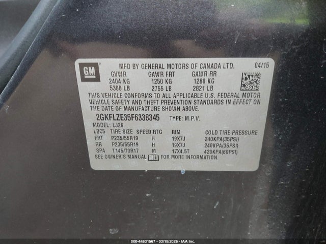 44631567 :رقم المزاد ، 2GKFLZE35F6338345 vin ، 2015 Gmc Terrain Denali مزاد بيع