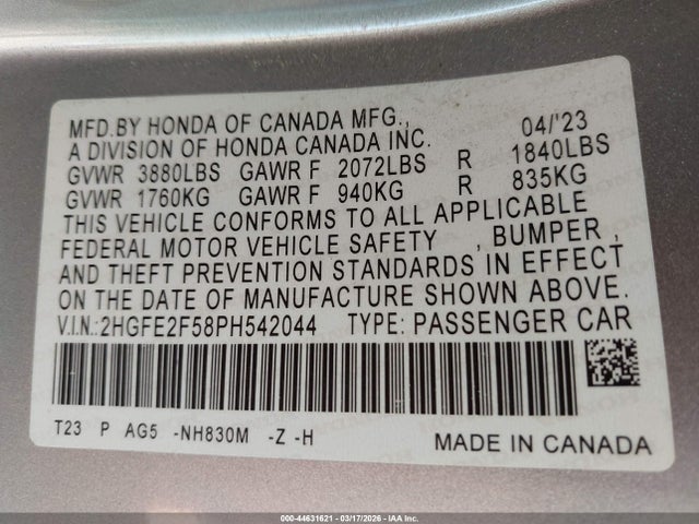 2023 HONDA CIVIC 2HGFE2F58PH542044 Photo 8