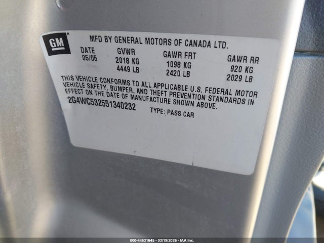 2005 Buick Lacrosse Cx მანქანა იყიდება აუქციონზე, vin: 2G4WC532551340232, აუქციონის ნომერი: 44631645