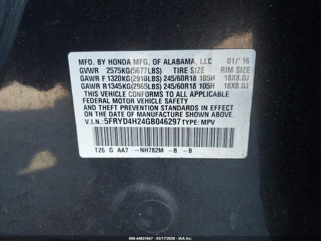 5FRYD4H24GB046297 Acura Mdx Acurawatch Plus Package