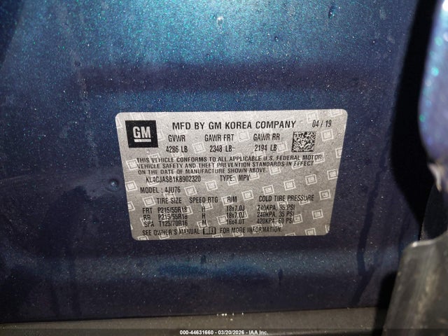 44631660 :رقم المزاد ، KL4CJASB1KB902320 vin ، 2019 Buick Encore Fwd Preferred مزاد بيع