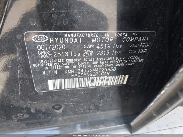 Aukcja sprzedaży 2021 Hyundai Sonata Blue, vin: KMHL24JJ2MA023958, numer aukcji: 44631668