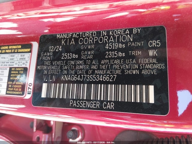 KNAG64J73S5346627 KIA K5 Gt-line