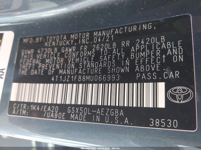 Продаж на аукціоні авто 2021 Toyota Avalon Xle, vin: 4T1JZ1FB8MU066993, номер лоту: 44631682