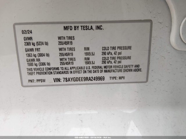 7SAYGDEE9RA249969 Tesla Model Y Long Range Dual Motor All-wheel Drive