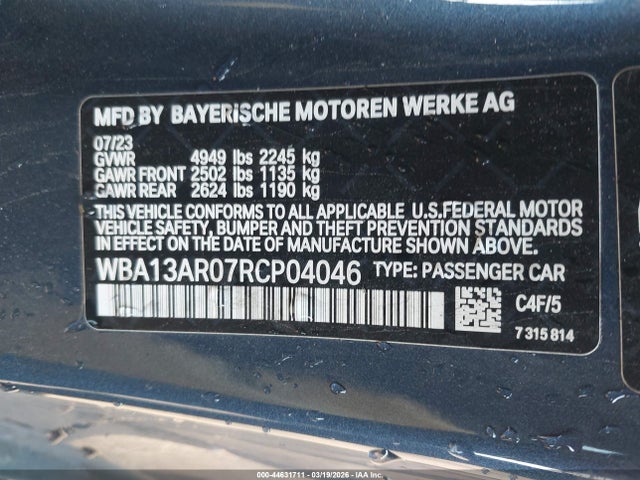 44631711 :رقم المزاد ، WBA13AR07RCP04046 vin ، 2024 Bmw M440i Xdrive مزاد بيع