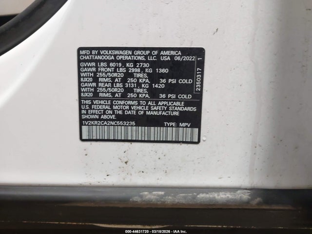 2022 VOLKSWAGEN ATLAS 1V2KR2CA2NC553235 Photo 8