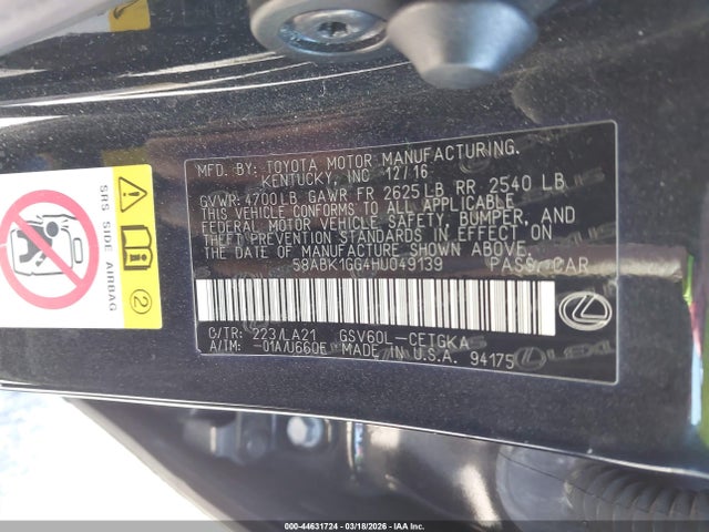 Aukcja sprzedaży 2017 Lexus Es 350, vin: 58ABK1GG4HU049139, numer aukcji: 44631724