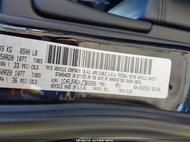 1C4RJFAG4JC302880 Jeep Grand Cherokee Altitude 4x4