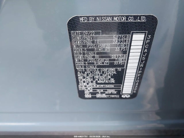 3PCAJ5JR1PF104326 Infiniti Qx55 Luxe Awd