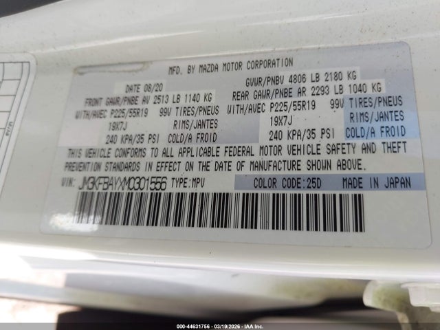 Продаж на аукціоні авто 2021 Mazda Cx-5 Grand Touring Reserve, vin: JM3KFBAYXM0301556, номер лоту: 44631756