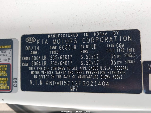 KNDMB5C12F6021404 KIA SEDONA LX