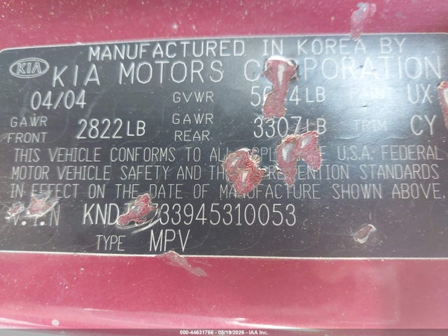 2004 Kia Sorento Ex/lx მანქანა იყიდება აუქციონზე, vin: KNDJC733945310053, აუქციონის ნომერი: 44631766