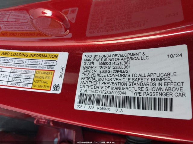 Продажа на аукционе авто 2025 Honda Accord Lx, vin: 1HGCY1F2XSA003944, номер лота: 44631801