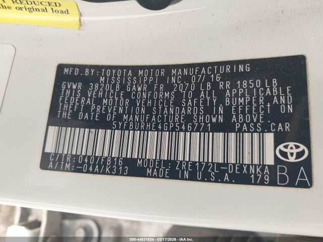 Toyota COROLLA LE 2016 5YFBURHE4GP546771 Image 9