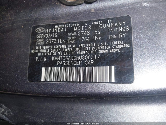 Продаж на аукціоні авто 2017 Hyundai Veloster, vin: KMHTC6AD0HU306317, номер лоту: 44631836