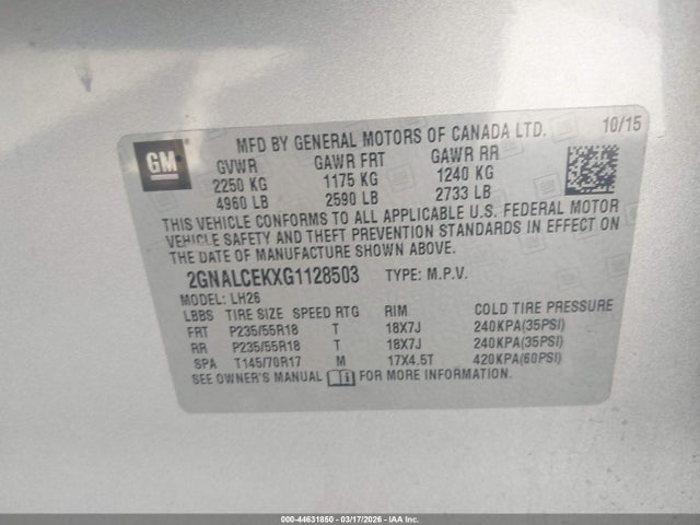 2GNALCEKXG1128503 Chevrolet EQUINOX LT