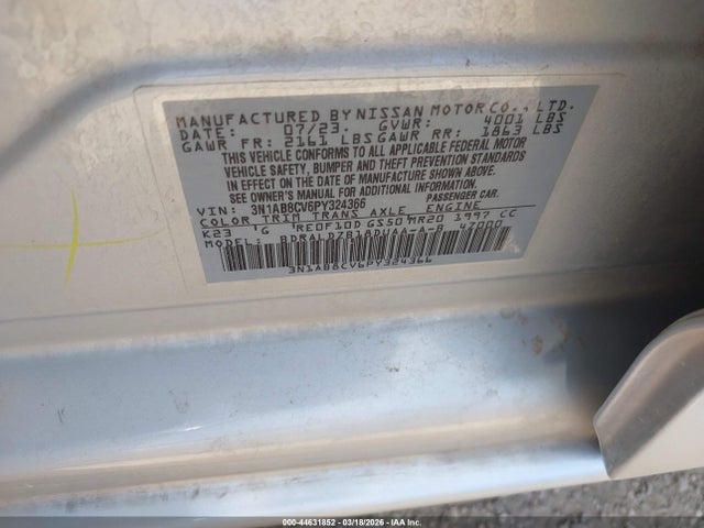 Aukcja sprzedaży 2023 Nissan Sentra Sv Xtronic Cvt, vin: 3N1AB8CV6PY324366, numer aukcji: 44631852