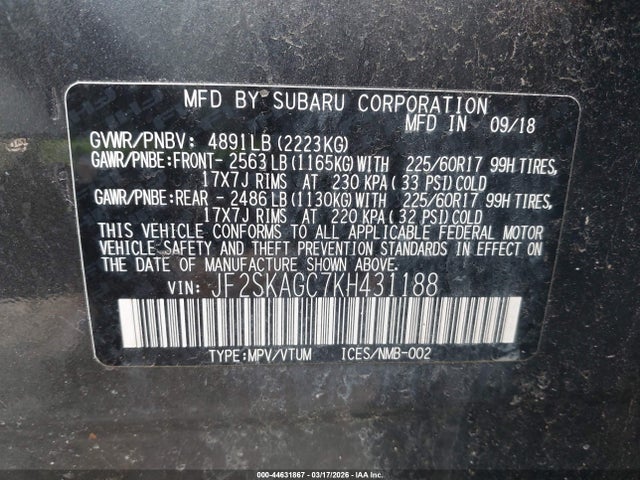 2019 SUBARU FORESTER JF2SKAGC7KH431188 Photo 8