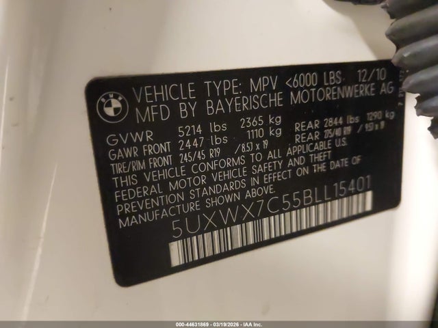 Aukcja sprzedaży 2011 Bmw X3 Xdrive35i, vin: 5UXWX7C55BLL15401, numer aukcji: 44631869