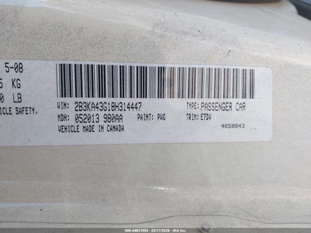 44631893 :رقم المزاد ، 2B3KA43G18H314447 vin ، 2008 Dodge Charger مزاد بيع
