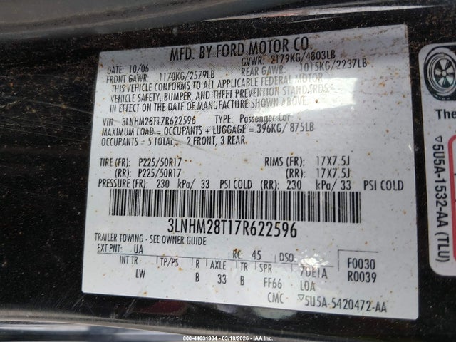 2007 LINCOLN MKZ 3LNHM28T17R622596 Photo 8