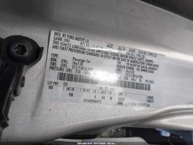 Ford FOCUS SE 2016 1FADP3F24GL284061 Image 9