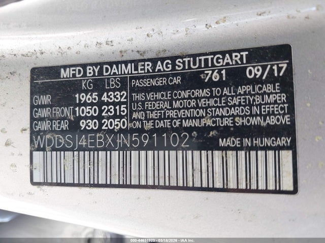 Aukcja sprzedaży 2018 Mercedes-benz Cla 250, vin: WDDSJ4EBXJN591102, numer aukcji: 44631923