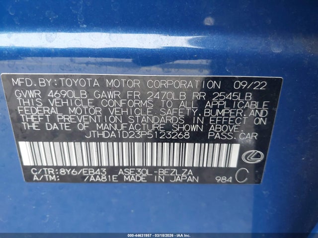 Продажа на аукционе авто 2023 Lexus Is 300, vin: JTHDA1D23P5123268, номер лота: 44631957