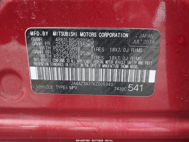 Продаж на аукціоні авто 2019 Mitsubishi Outlander Sel, vin: JA4AZ3A37KZ005340, номер лоту: 44631961