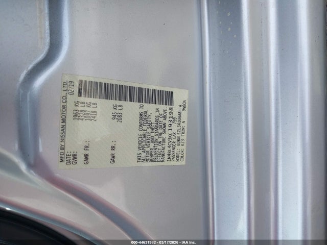Aukcja sprzedaży 2019 Nissan Altima 2.5 Sr, vin: 1N4BL4CV3KC193198, numer aukcji: 44631982