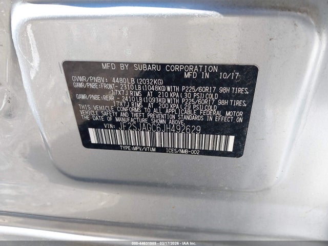 Продажа на аукционе авто 2018 Subaru Forester 2.5i Premium, vin: JF2SJAGC6JH492629, номер лота: 44631989