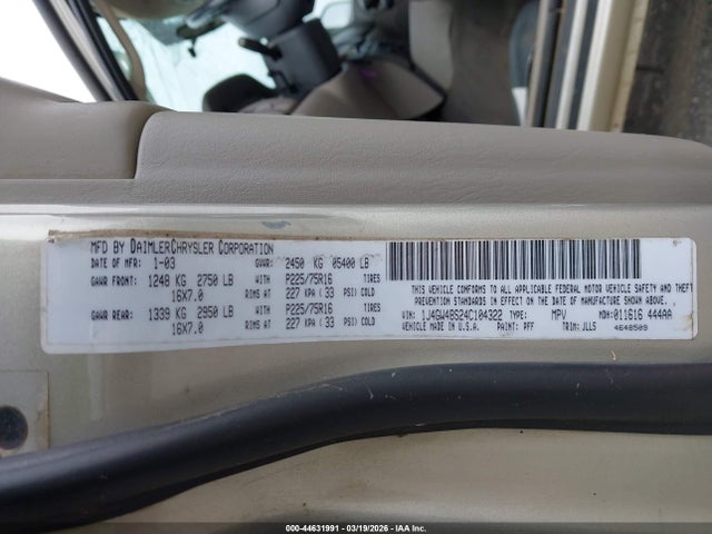 Продаж на аукціоні авто 2004 Jeep Grand Cherokee Laredo, vin: 1J4GW48S24C104322, номер лоту: 44631991