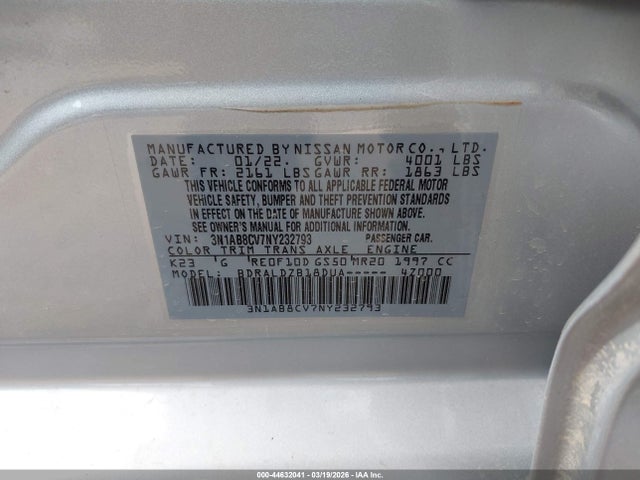 3N1AB8CV7NY232793 Nissan Sentra Sv Xtronic Cvt
