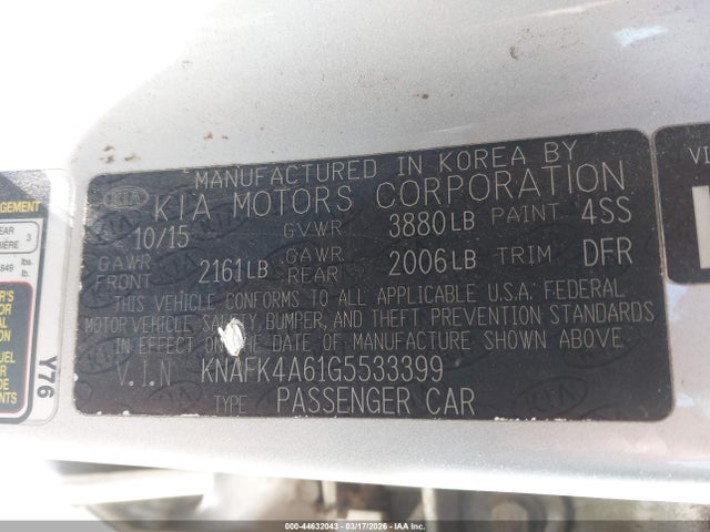KNAFK4A61G5533399 KIA FORTE LX