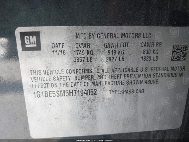 1G1BE5SM5H7194852 Chevrolet Cruze Lt Auto