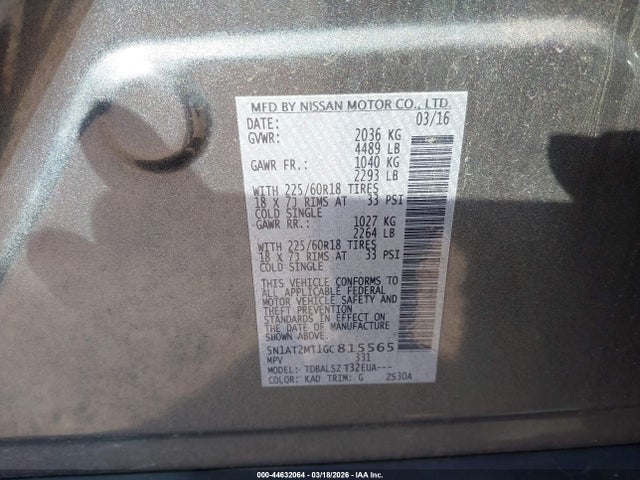 Nissan Rogue S/sl/sv 2016 5N1AT2MT1GC815565 Image 9