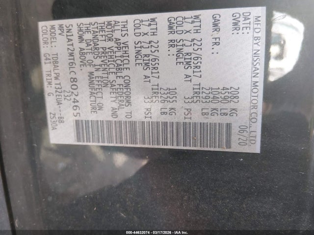 Продажа на аукционе авто 2020 Nissan Rogue S Fwd, vin: 5N1AT2MT6LC802465, номер лота: 44632074