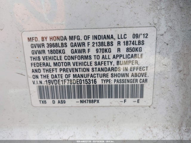 2013 ACURA ILX 19VDE1F78DE015316 Photo 8