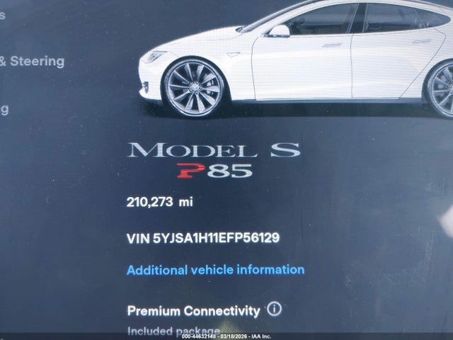 44632148 :رقم المزاد ، 5YJSA1H11EFP56129 vin ، 2014 Tesla Model S P85 مزاد بيع