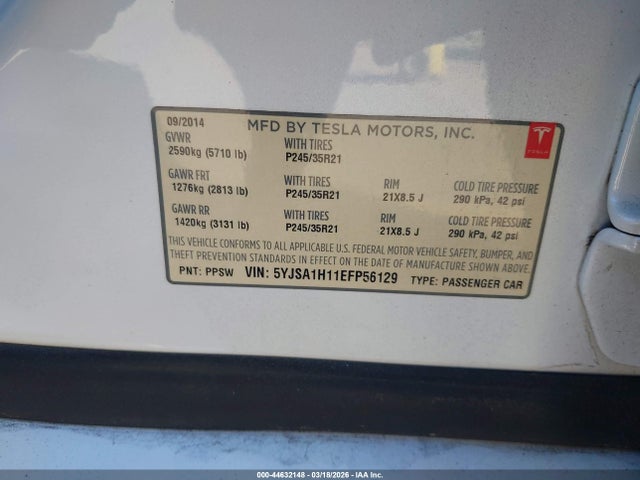 2014 TESLA MODEL S 5YJSA1H11EFP56129 Photo 8