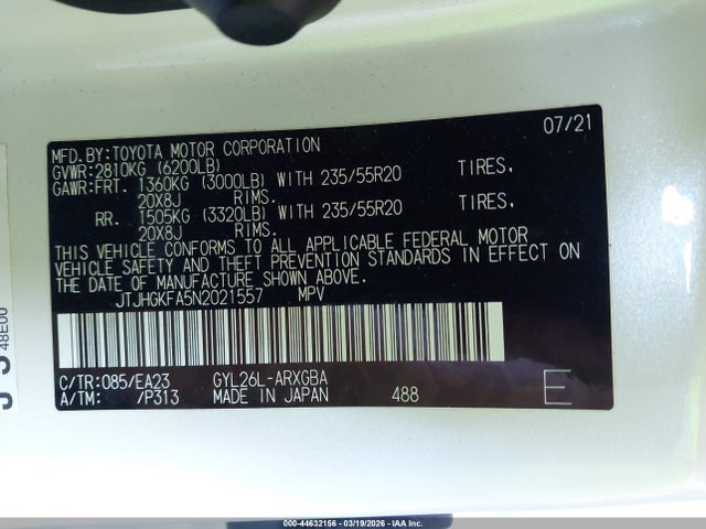 JTJHGKFA5N2021557 Lexus Rx 450hl