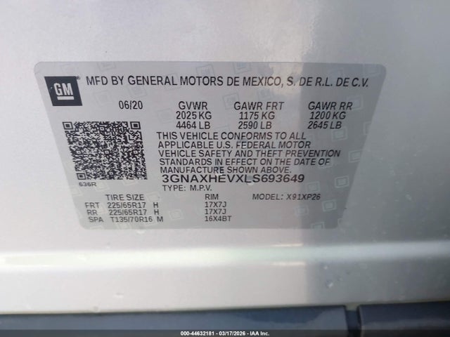 3GNAXHEVXLS693649 Chevrolet Equinox Fwd Ls