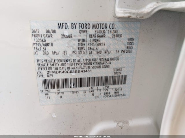 Aukcja sprzedaży 2008 Ford Edge Limited, vin: 2FMDK49C88BB43431, numer aukcji: 44632189