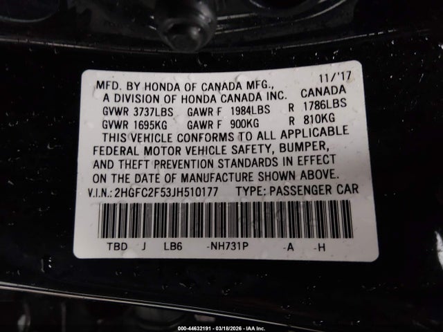 Honda Civic Lx 2018 2HGFC2F53JH510177 Image 9