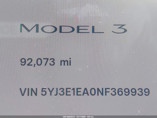 2022 Tesla Model 3 Rear-wheel Drive მანქანა იყიდება აუქციონზე, vin: 5YJ3E1EA0NF369939, აუქციონის ნომერი: 44632212