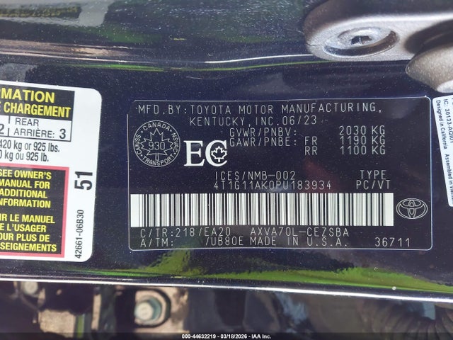 Aukcja sprzedaży 2023 Toyota Camry Se, vin: 4T1G11AK0PU183934, numer aukcji: 44632219