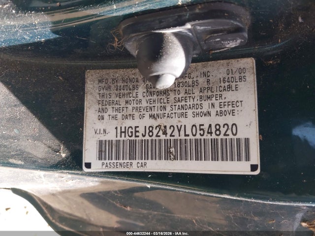 Aukcja sprzedaży 2000 Honda Civic Ex, vin: 1HGEJ8242YL054820, numer aukcji: 44632244